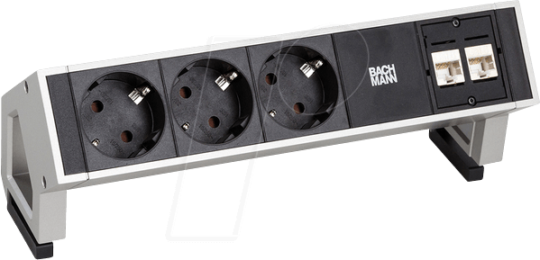 BACH 902.562 - Tischsteckdose, 3-fach, Typ F, 2 x LAN, schwarz