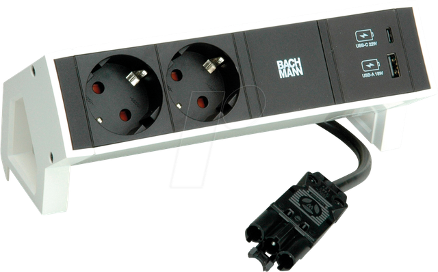 BACH 902.932 - DESK2 2xSchutzkontakt USB A&C, USB Charger 22W 0,2m GST18 weiss