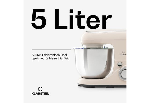 Bella Pico 2G Küchenmaschine 1300W 1,7PS 6 Stufen 5 Liter Creme