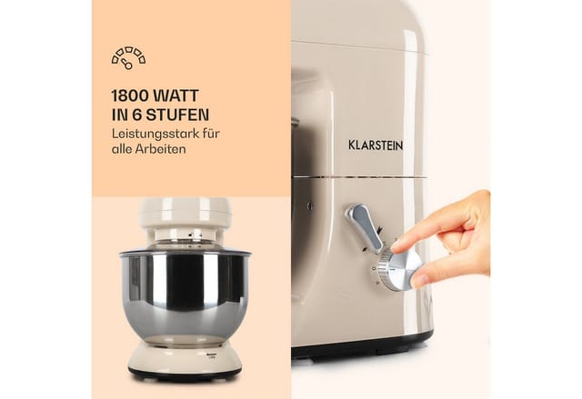 Bella Küchenmaschine 1800 W / 2,7 PS 5 Ltr Edelstahl BPA-frei Creme