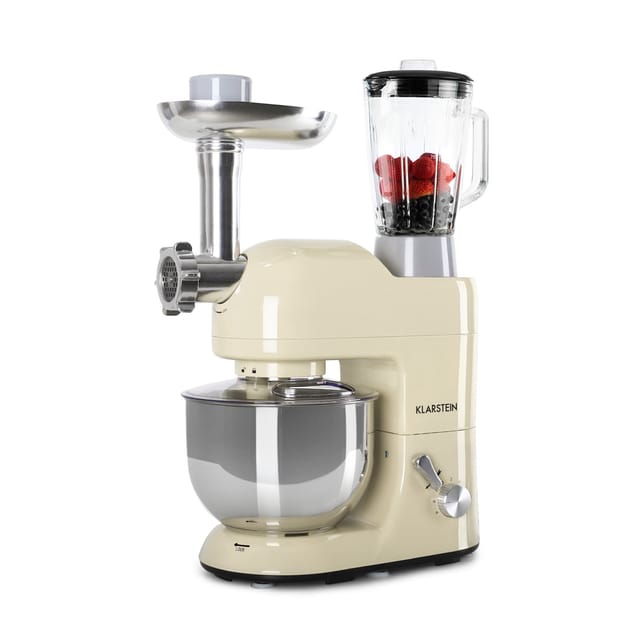 Lucia Küchenmaschine 3-in-1 1800 W / 2,7 PS 5 Ltr Edelstahl BPA-frei Creme