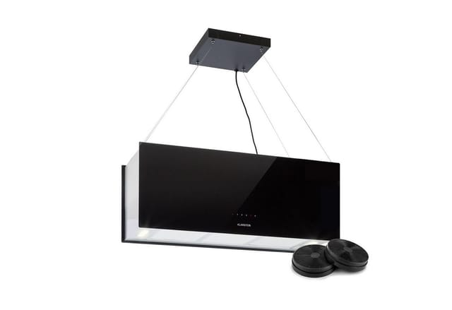 Kronleuchter XL Inselabzugshaube 90cm Umluft 590m³/h LED Touch schwarz Schwarz