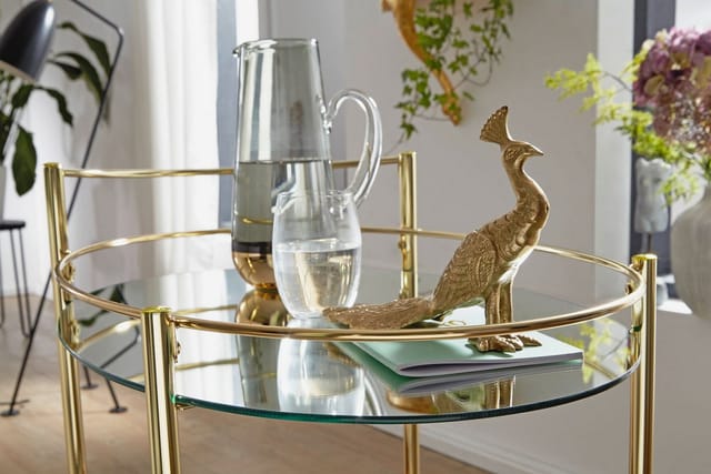 FineBuy Servierwagen Gold Beistelltisch auf Rollen Glas Speisewagen Teewagen