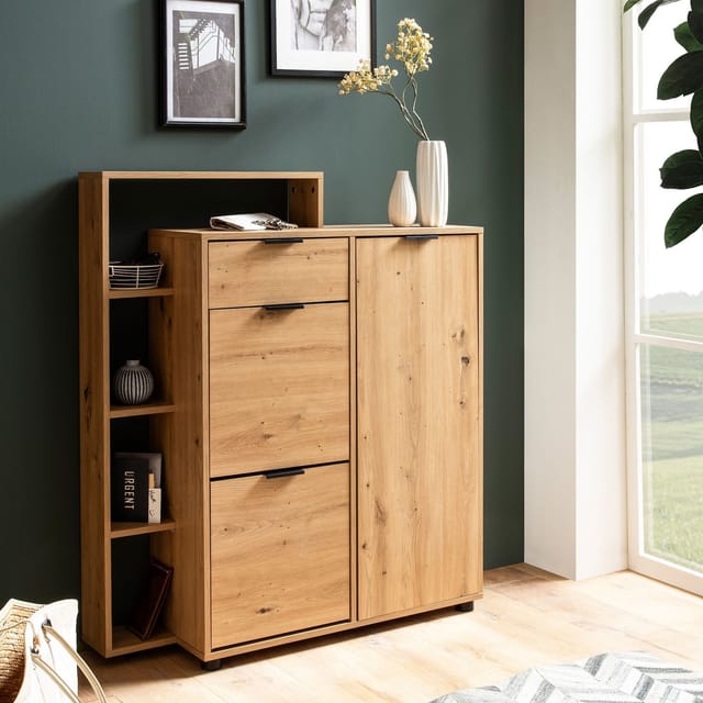 Schuhschrank FineBuy Schuhkipper Garderobe Eiche 110 cm Schuhkommode Flurschrank