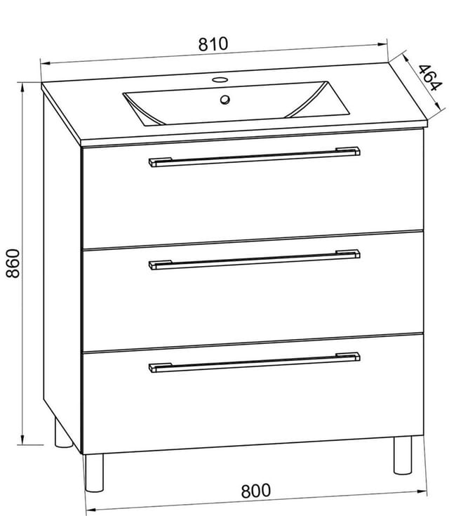 VCM 2-tlg. Waschplatz Waschtisch Waschbecken Unterschrank Breite 80 cm Badmöbel Set stehend 3 Schubladen Badinos