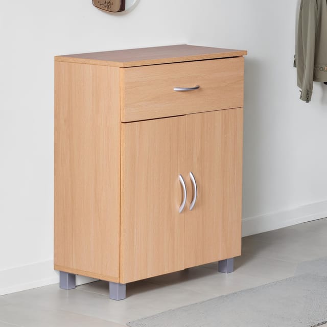 Schuhschrank FineBuy Schuhkommode Buche Optik 60 cm mit Schublade und 2 Türen