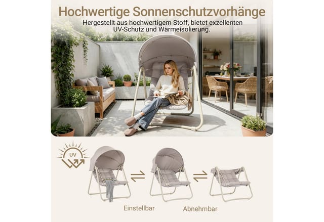 SoBuy Schaukelstuhl für den Garten mit Dach und Seitenschutz Grau 126x108x163cm Modern