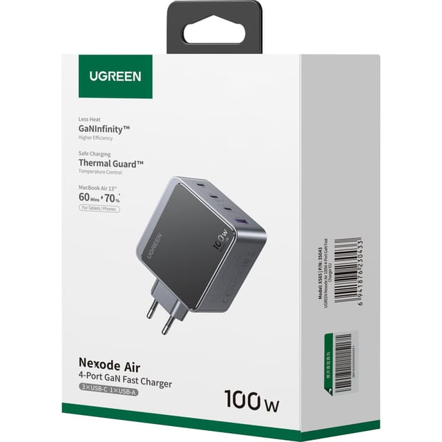 UGREEN Nexode S 100W 4-Port GaN PD Fast Charger (USB-A + 3x USB-C)