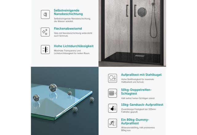 doporro Dusch-Drehtür Duschtür Nischentür dusche Duschabtrennung Duschkabine Teramo66, 90x195 cm