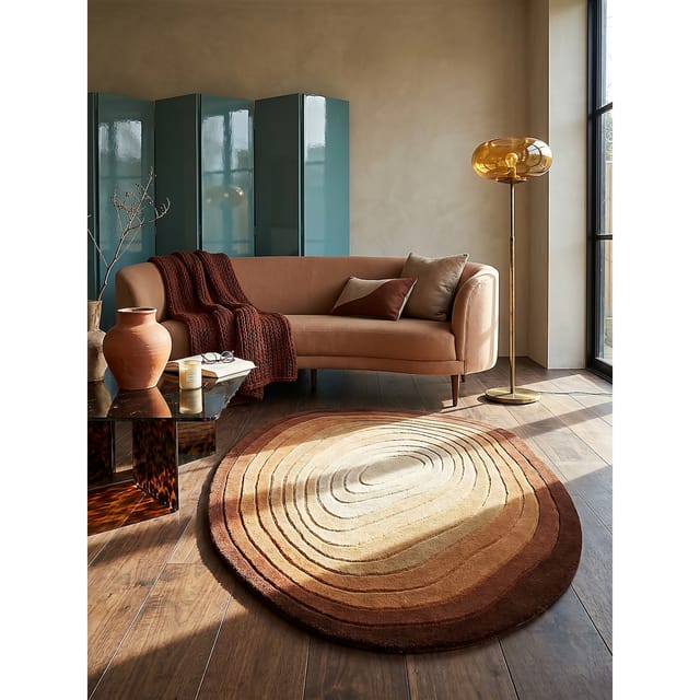 KADIMA DESIGN Wollteppich Ei-Form, Farbverlauf, Ombre Wohnzimmer Teppich Wolle Oval 160x230, Oval, Höhe: 11 mm, Terrakotta, 100% Wolle, Kurzflor mit Hoch-Tief-Effekt
