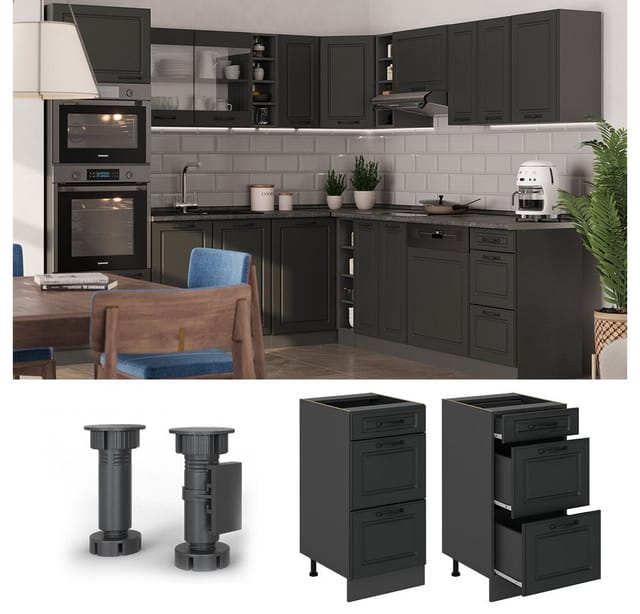Vicco Unterschrank R-Line, Anthrazit Landhaus/Anthrazit, 40 cm mit Schubladen, ohne Ar... (1-St)