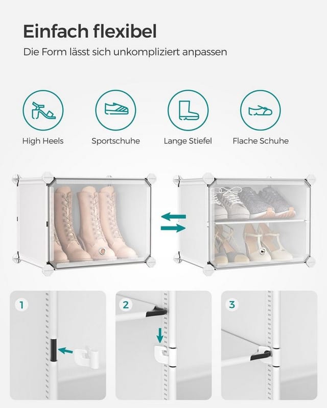 SONGMICS Schuhregal Schuhschrank, 30 x 40 x 30 cm pro Fach, für Flur, Eingangsbereich, mit 8 Fächern, mit Türen, für bis zu 32 Paar Schuhe, anpassbar