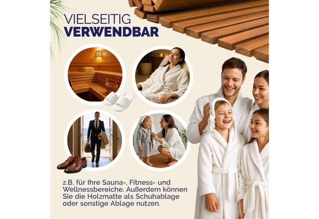 Casaria Badematte, robustes Akazienholz, Akazienholz, Stab, Badvorleger Holz 76x50 cm FSC-zertifiziertes Akazienholz Gummistopper