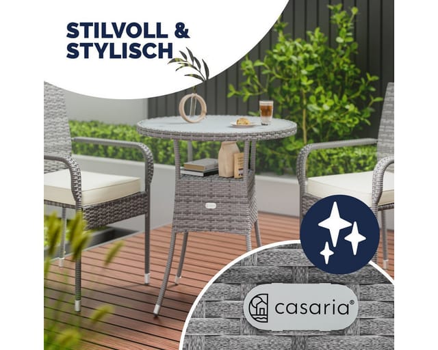Casaria Gartentisch Ø 60 cm, Ø60cm Rund Glasplatte 80kg Belastbarkeit Wetterfest Stabil Outdoor