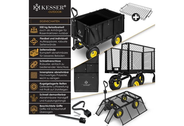 KESSER Bollerwagen, Bollerwagen 550kg Transportwagen Gartenwagen Gerätewagen