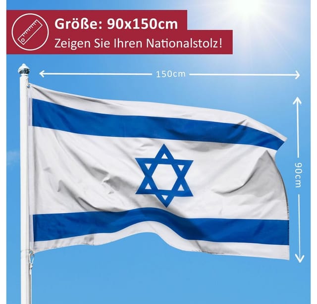 PHENO FLAGS Flagge Israel Flagge Jerusalem 90 x 150 cm Juden Fahne Nationalflagge (Hissflagge für Fahnenmast), Inkl. 2 Messing Ösen