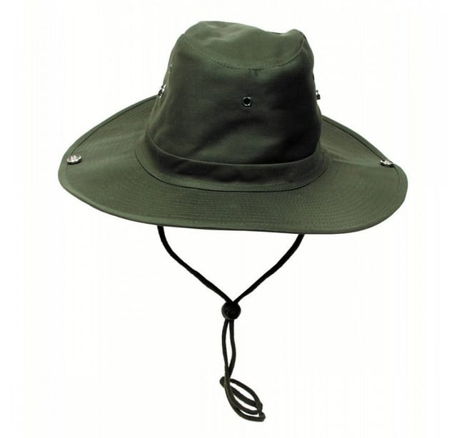MFH Outdoorhut Buschhut (Schlapphut), oliv, mit Kinnband, zum Hochstellen - 59 (Packung) 4 Belüftungsösen