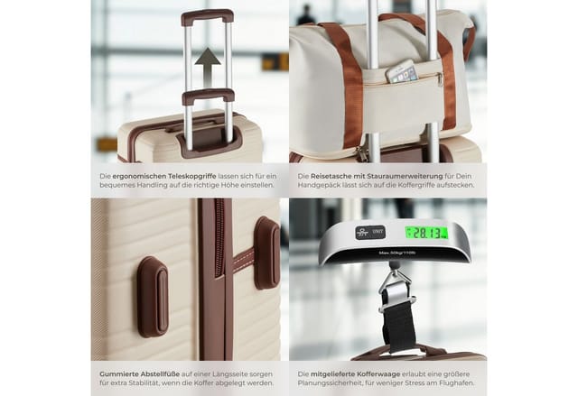 tectake Trolley Reisekofferset, 4 Rollen, 13-teilig, Hartschalen aus robustem ABS-Kunststoff