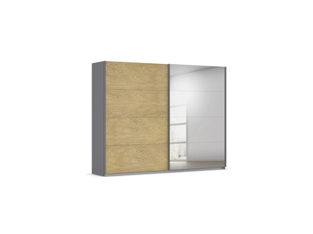 RAUCH ORANGE Malva-Extra Schwebetürenschrank (mit Spiegel, Eiche Furnier/Graumetallic, Breite 271 cm / Höhe 210 cm)