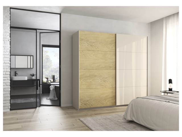 RAUCH ORANGE Malva-Extra Schwebetürenschrank (ohne Spiegel, Eiche Furnier/Beige, Breite 226 cm / Höhe 210 cm)
