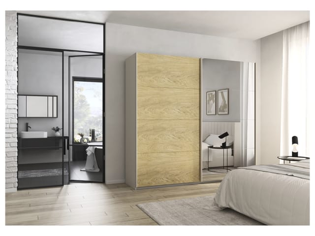 RAUCH ORANGE Malva-Extra Schwebetürenschrank (mit Spiegel, Eiche Furnier/Beige, Breite 226 cm / Höhe 210 cm)