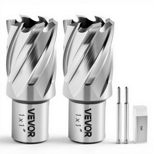 VEVOR HSS-Kernbohrer Weldon-Schaft 4-tlg. Magnetbohrer 25,4 mm Schnittdurchmesser, 2 Bohrer mit 2 Zentrierstiften, 25,4 mm Schnitttiefe, 2 Kunststoffboxen, für Magnetbohrmaschinen, Stahl, Aluminium