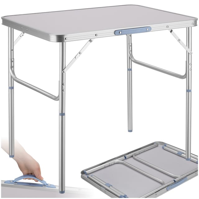 tectake® Campingtisch, klappbar, anschraubbare, höhenverstellbare Beine und Füße, 75 x 55 x 68 cm