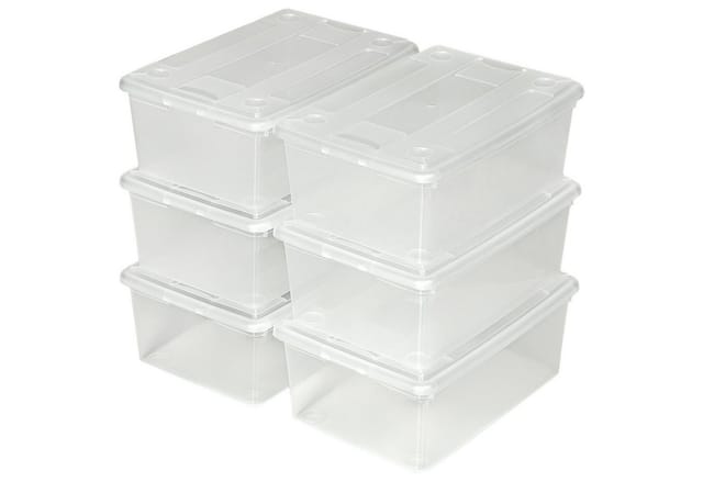 tectake® 6er-Set Schuhbox, mit Deckel, stapelbar, 33 x 23 x 12 cm
