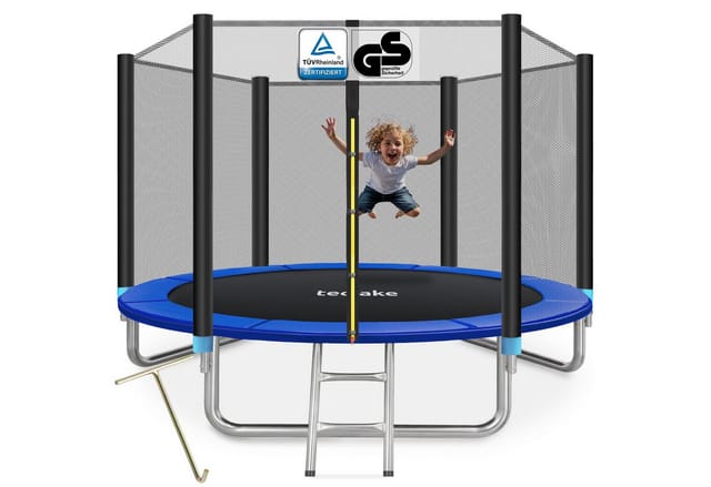 tectake® Trampolin, Ø 305 cm, GS zertifiziert, Randabdeckung, inklusive Einstiegsleiter