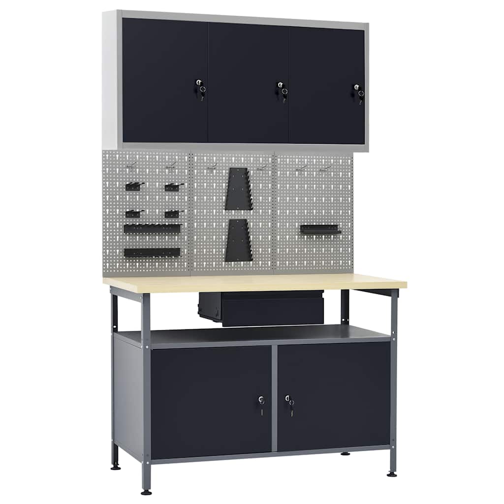 Vidaxl Werkbank Mit 3 Werkzeugwänden Und 1 Wandschrank