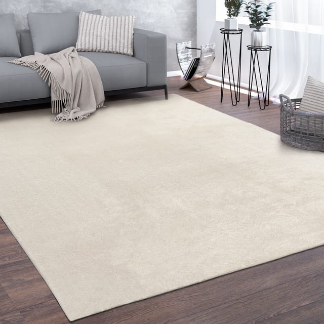 Paco Home Waschbarer Teppich Wohnzimmer Kurzflor Einfarbiger Moderner Stil Weich Creme 240x340 Cm