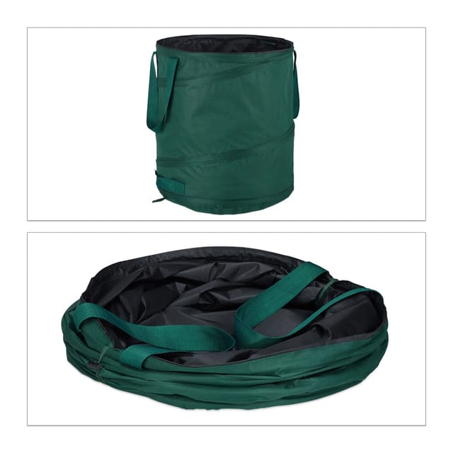 Laubsack Selbstaufstellend, 3er-set, Gartenabfallsack Pop-up, 85l, Gartensack Selbststehend, ∅: 46 Cm, Grün - Relaxdays