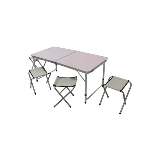 Klapptisch Und 4 Klapphöcker Set Aus Aluminium Grau