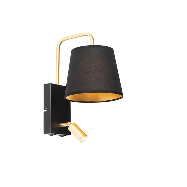 Moderne Wandleuchte Schwarz Und Gold Mit Leselampe - Renier