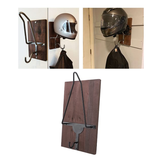 Wandmontierter Motorradhelmhalter Mit Holz- Und Metallstütze Und Jackenhaken – Multifunktionaler Wandhelmhalter