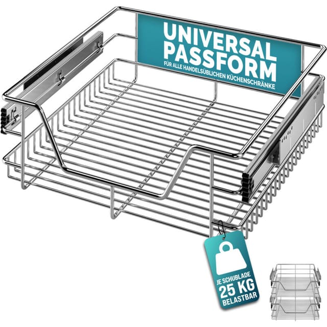 Casaria® 2x Teleskopschublade Schrank Schubladen Ausziehbar 50cm 20kg Belastbar Verchromt Korbauszug Mit Zubehör Haushalt Küchenschrank Kleiderschrank