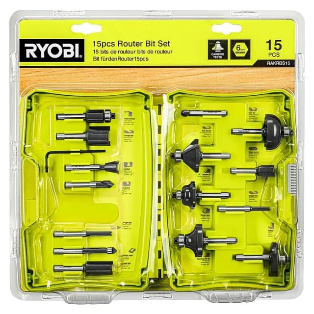 Ryobi - Set Mit 15 Gemischten Fräsern Mit Schaftdurchmesser 6 Mm + Schlüssel Für Fräsen R18tr-0 / R18tr-0 / Rrt1600 / Ert1400rv - Rakrbs15