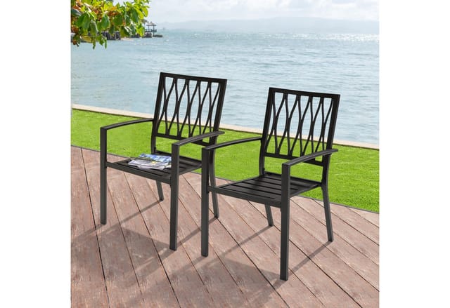 Avestar Stapelbare Gartenstühle 2er Set, Vollständig Pulverbeschichtetes Eisen, Ideal Für Terrasse, Balkon Und Garten, Schwarz