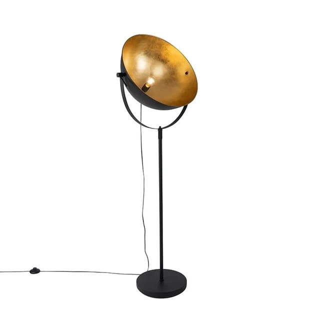 Industrie Stehlampe Schwarz 50 Cm Mit Gold Verstellbar - Magnax
