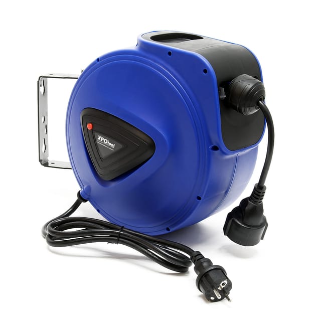Xpotool - Automatik Kabeltrommel 15 M Mit Wandhalterung, 180° Drehbar Inkl. Montagematerial, Automatische Stromtrommel