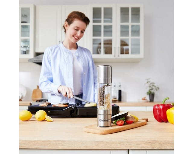 Monzana Salz Und Pfeffermühle Keramikmahlwerk Stufenlos Verstellbar 2in1 Gewürzmühle Edelstahl Gebürstet Manuell Bpa-frei Salz Chili Mühle Acrylglas