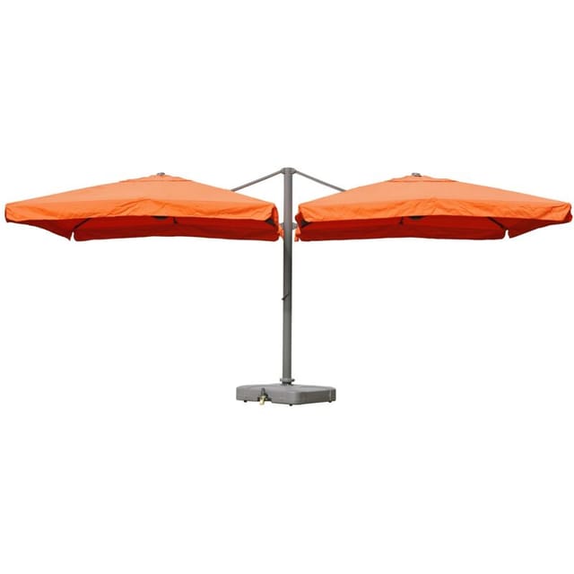Gastronomie-alu-luxus-doppel-ampelschirm T44, Pergola-markise-effekt, 6,2x3m Polyester 50kg Terracotta + Ständer
