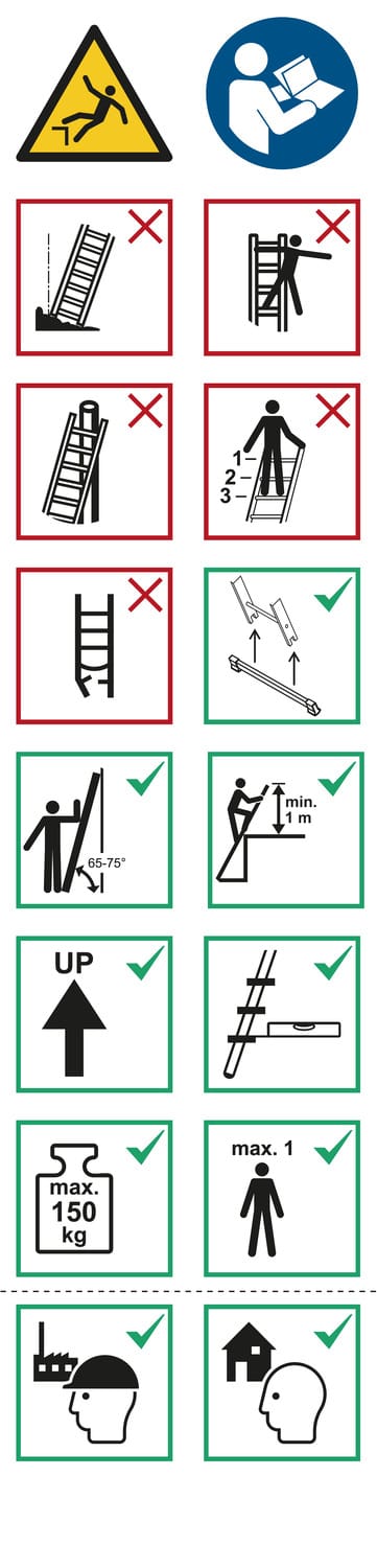 Layher Piktogrammetiketten Für Anlegeleitern 1035, 1037, 1042, 1054, 1060, 1032 10er-pack