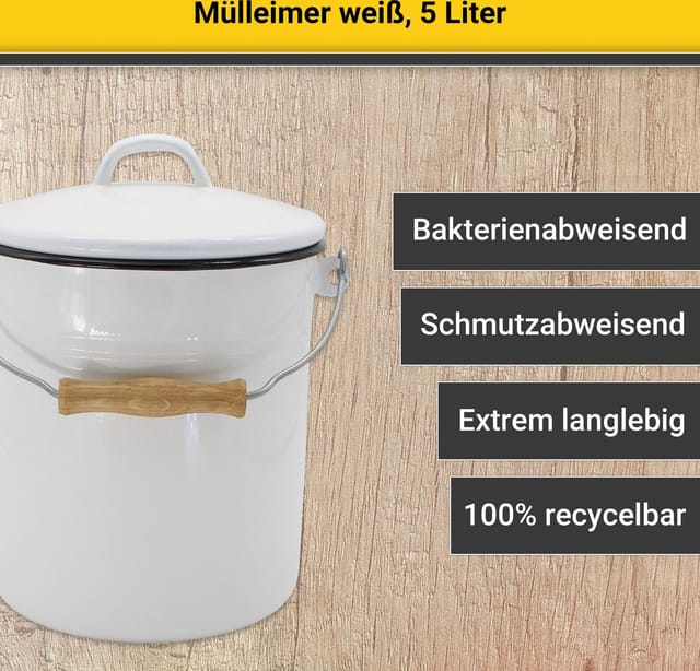 Mülleimer Mit Deckel 5l Emailliert Weiß