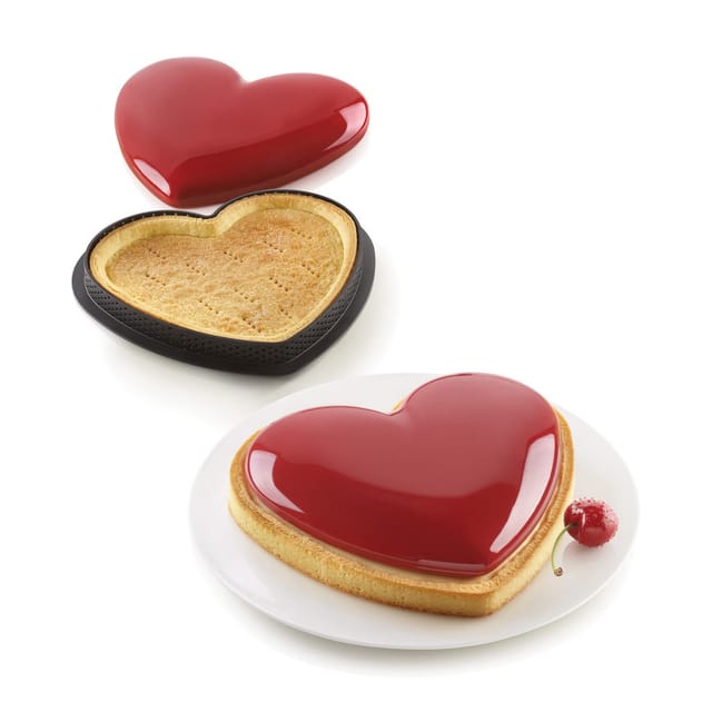 Silikomart Kit Tarte Mon Amour Set Mikroperforierter Ring Herz Und Silikonbackform 188x158mm