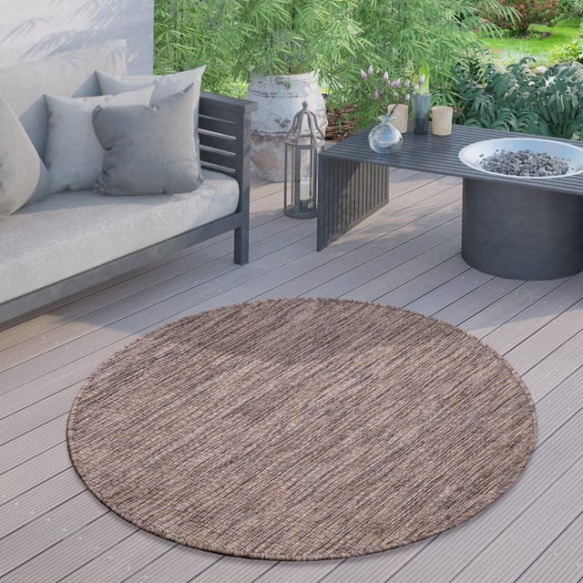 Paco Home In- & Outdoor Teppich Flachgewebe Einfarbig Modern Wetterfest Für Terrasse Küche Einfarbiges Muster Taupe, 120 Cm Rund