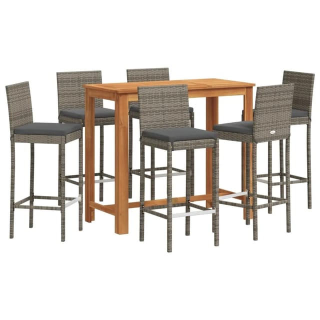 Vidaxl 7-tlg. Gartenbar-set Grau Massivholz Akazie Und Poly Rattan