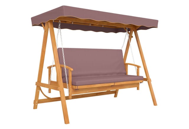 Outsunny 2 In 1 Hollywoodschaukel Mit Liegefunktion, 3-sitzer Gartenschaukel Aus Holz, Holzschaukel Mit Sonnendach Sitzauflage, Schaukelbank Bis 330kg, Für Garten, Terrasse, 236x130x181 Cm, Braun