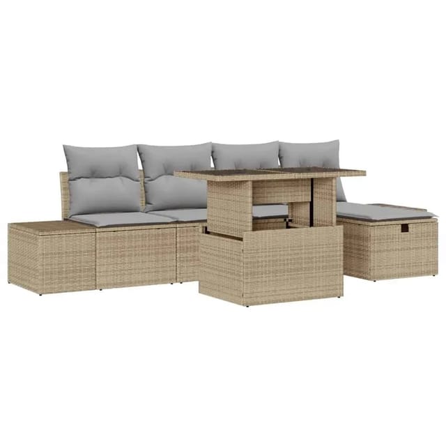 Garten-sofa-set Höhenverstellbar 6 Pcs Beige Poly-rattan Vidaxl