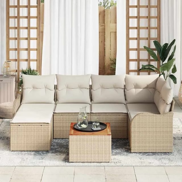 Garten-sofa-set 7 Pcs Beige Poly Rattan Vidaxl